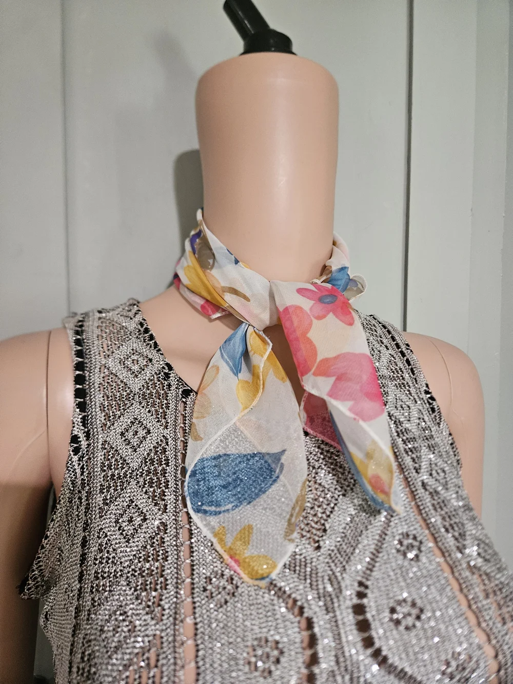 Vintage Silk Blend Floral Handkerchief Scarf Retro Cottagecore Neck Scarf